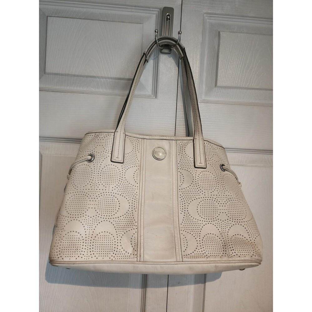 Authentic COACH Cream Leather White Preforated Multi-Compartment Shoulder Bag